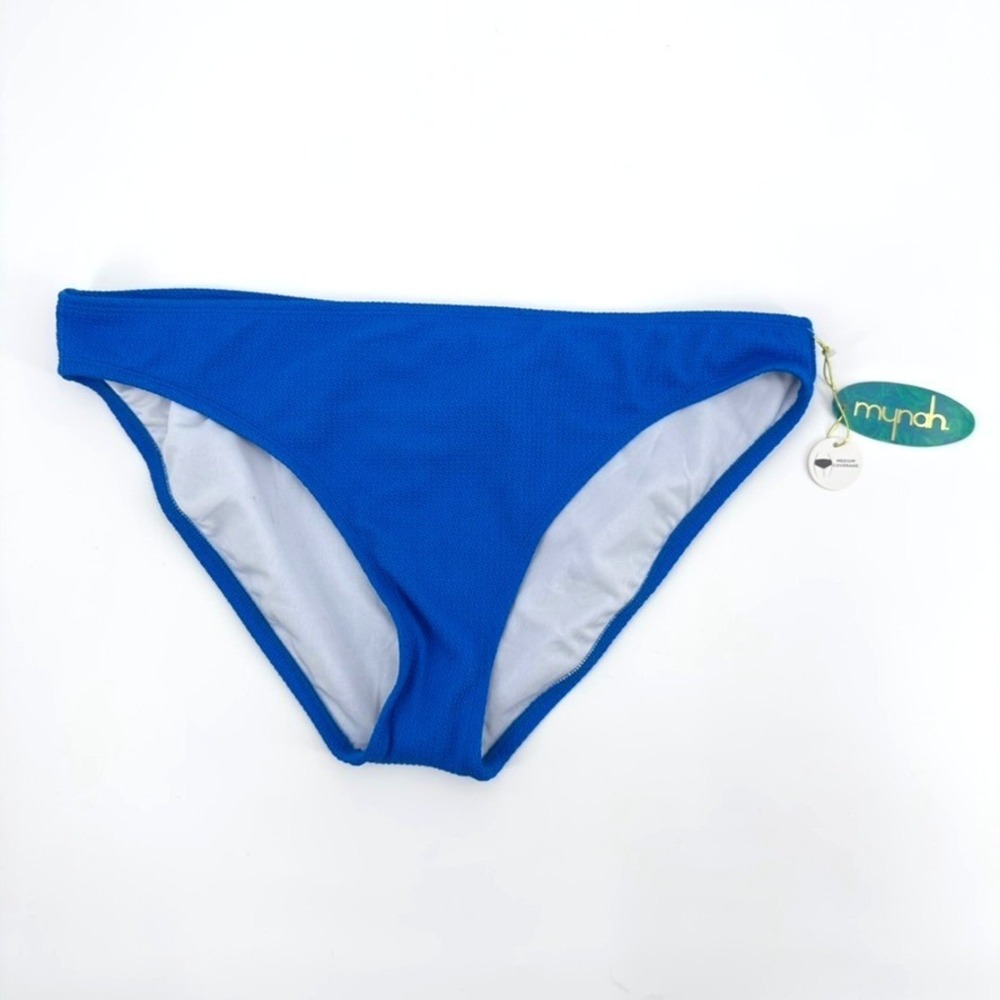 Mynah Womens Textured Hipster Bikini Bottoms Sharp Blue Mid Rise XL NWT